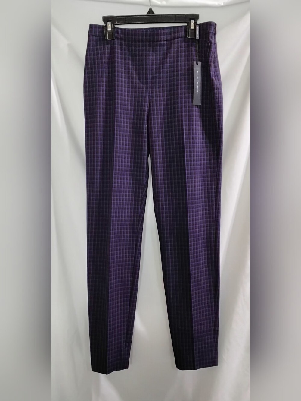 Elie Tahari Slim Ankle Pants Check Plaid Straight Leg Purple Size 0